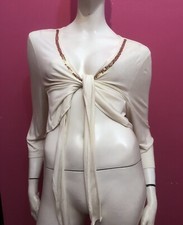 ROSA THEA Coprispalle bolero bianco panna oro lurex laminato paillettes Tg L