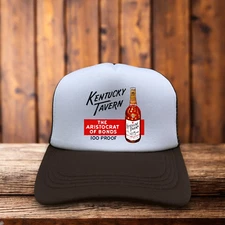 Kentucky Tavern Mens Trucker Hat Brown Snapback Bourbon Whiskey Vintage Logo Cap