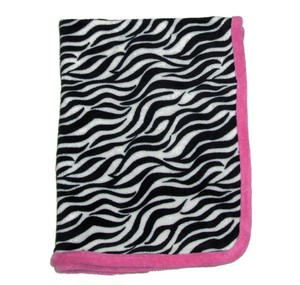 zebra blanket with pink trim
