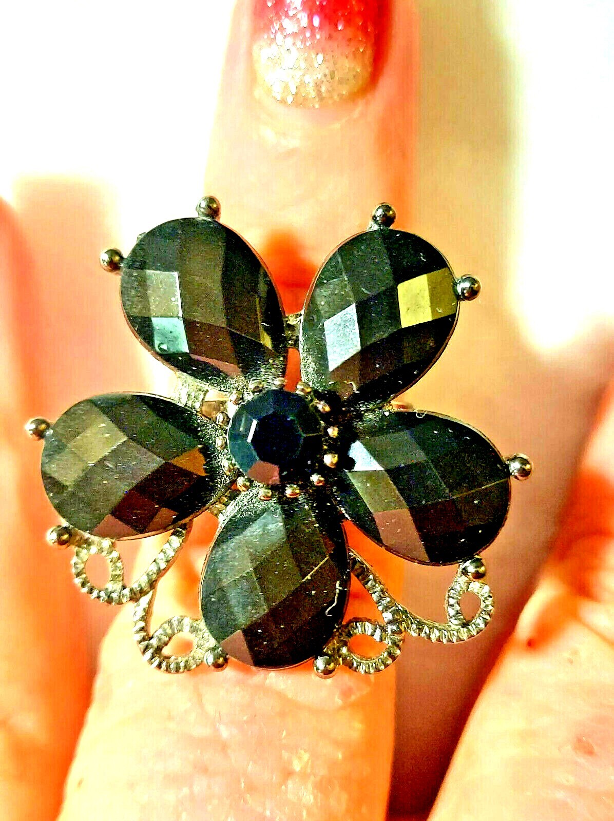 HUGE BEADED CRYSTAL FLOWER STATEMENT RING CHOOSE … - image 1
