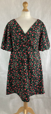 New Look Black Mix Strawberry Fruit Print Puff Sleeve Mini Dress UK16 130  UK