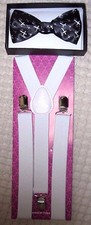 Multi-Color Curafix Pre-Tied Bow tie White Adj Y-Style Back suspenders-New 