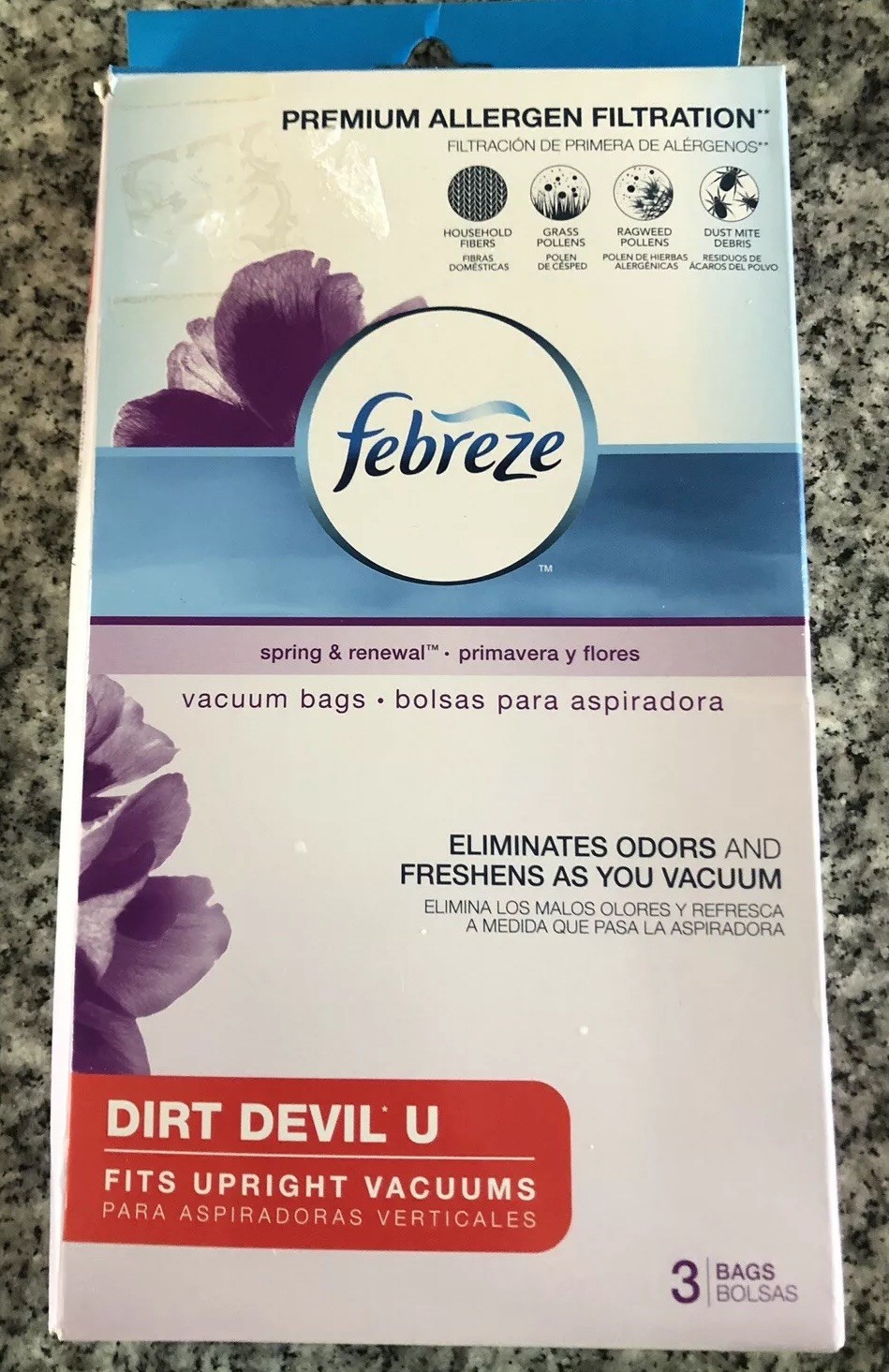Febreze Spring & Renewal Vacuum 3 Bags DIRT DEVIL U Upright Allergen