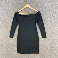 NEW Pretty Little Thing Womens Dress Size 10 Black Mini Boat Neck Bodycon 39709
