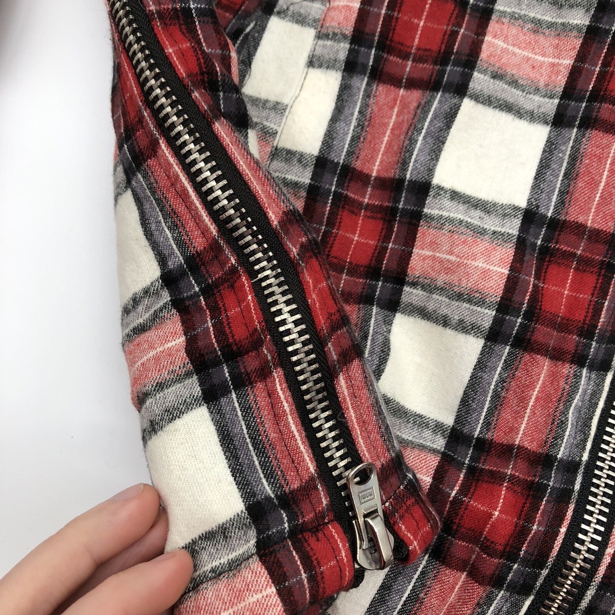 MNML mens HEAVYWEIGHT LINED FLANNEL Hooded Zipper Jacket Red