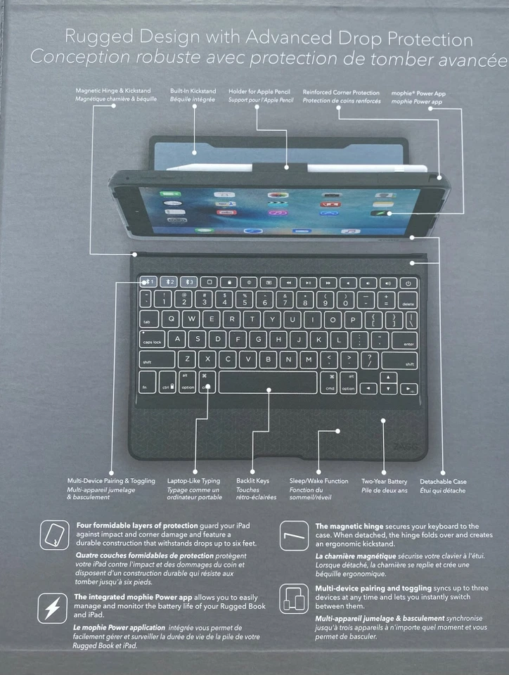 Zagg Rugged Book Pro Wireless Keyboard Case for iPad Pro 9.7" with stand - Black - Image 3 of 4