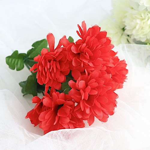 12 Red bushes Silk CHRYSANTHEMUMS Ball Wedding Flowers Bouquets Decorations SALE - Picture 7 of 8