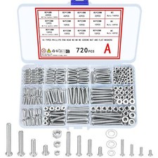 720 Pcs M3 M4 M5 Galvanized Screws with Nuts and Washers Assortment Set, Cross