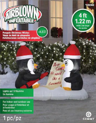 Gemmy 3 Ft Penguin Christmas Wishes Lighted Airblown Inflatable