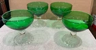 4 Vintage Anchor Hocking Forest Green Boopie Clear Bubble Foot Sherbet Glasses