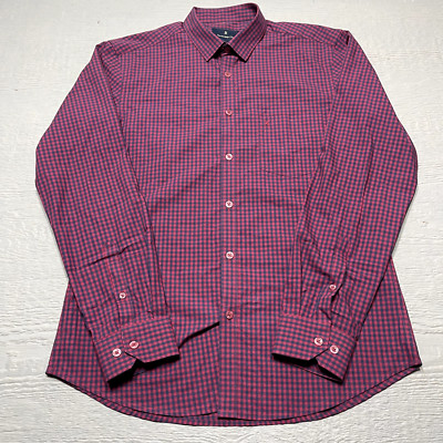 The Privilege Club Shirt Mens 39 Red Blue Check Slim Fit Long Sleeve Cotton EUC