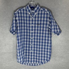 Chaps Ralph Lauren Vintage Button Shirt Mens Sz Small Blue Plaid Short Sleeve