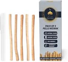 Pack of 5 Miswak Sticks for Teeth with 1 Holder - Vacuum Sealed Natural Flavored