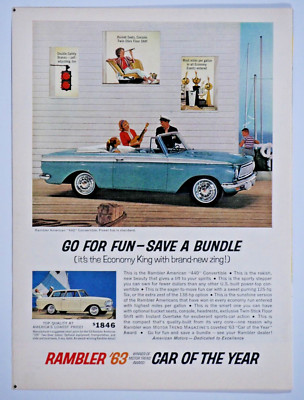 1963 Rambler American 440 Convertible Blue Vintage Original Print Ad 8.5 x 11''