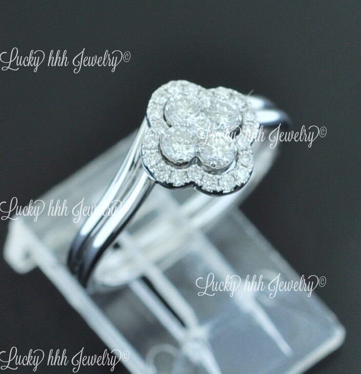 18k Solid White Gold ladies Natural Diamond Ring Clover 0.40 ct 2 in 1 ring