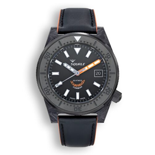 SQUALE T-183FCOR Forged Carbon Orange Gray Dial 600M SWISS MADE Men Diver Watch - Afbeelding 1 van 5
