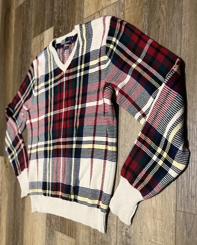 Maglione maglia scollo a V vintage Polo Ralph Lauren rosso verde a quadri tg. M Preppy Holiday - Foto 2 di 9