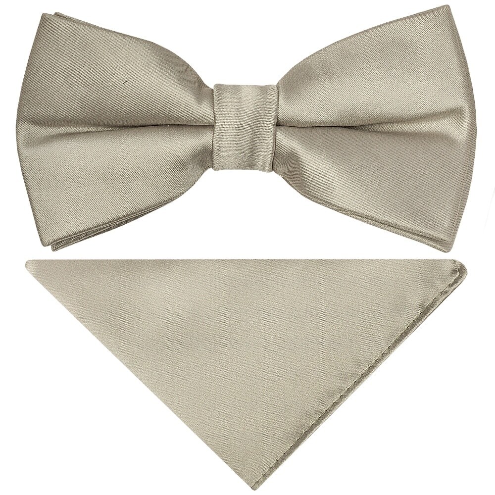 Pre Tied Plain Dusty Sage Satin Boys Bow Tie and Pocket Square Set Age 8-11