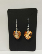 Crystal Heart Dangle Earrings - Gold