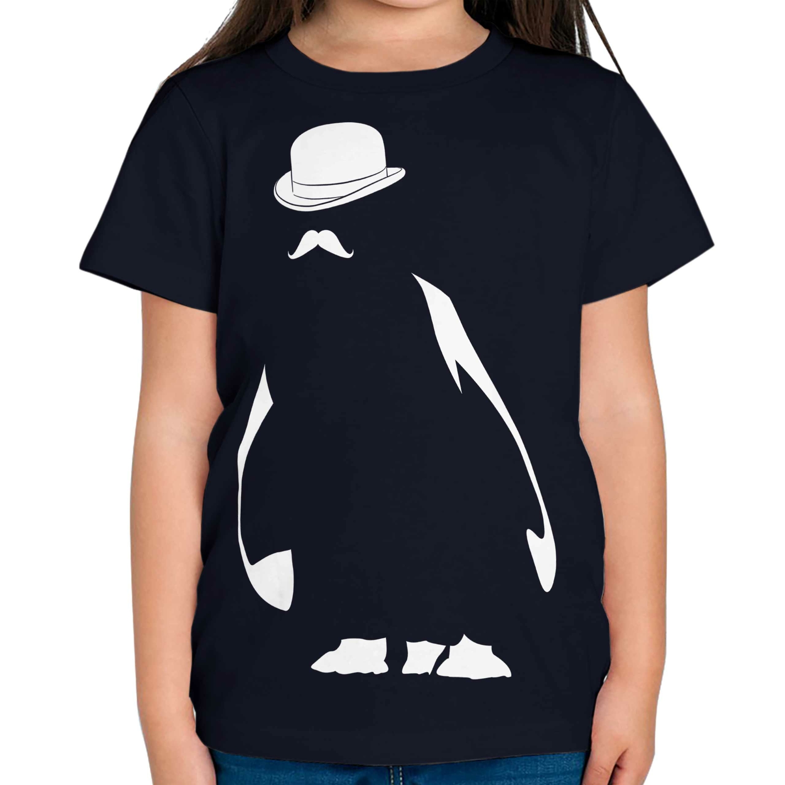 PENGUIN WITH TOP HAT KIDS T-SHIRT TEE TOP GIFT ARCTIC MONOCHROME