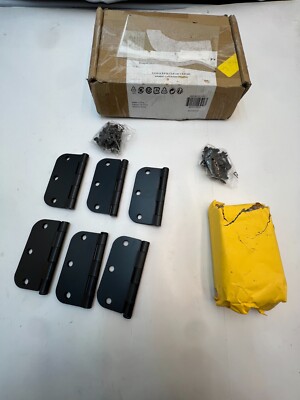 Box of 6 - Amazon Basics Rounded 3.5Inx3.5In Door Hinges, Matte Black B07GF4ZR17