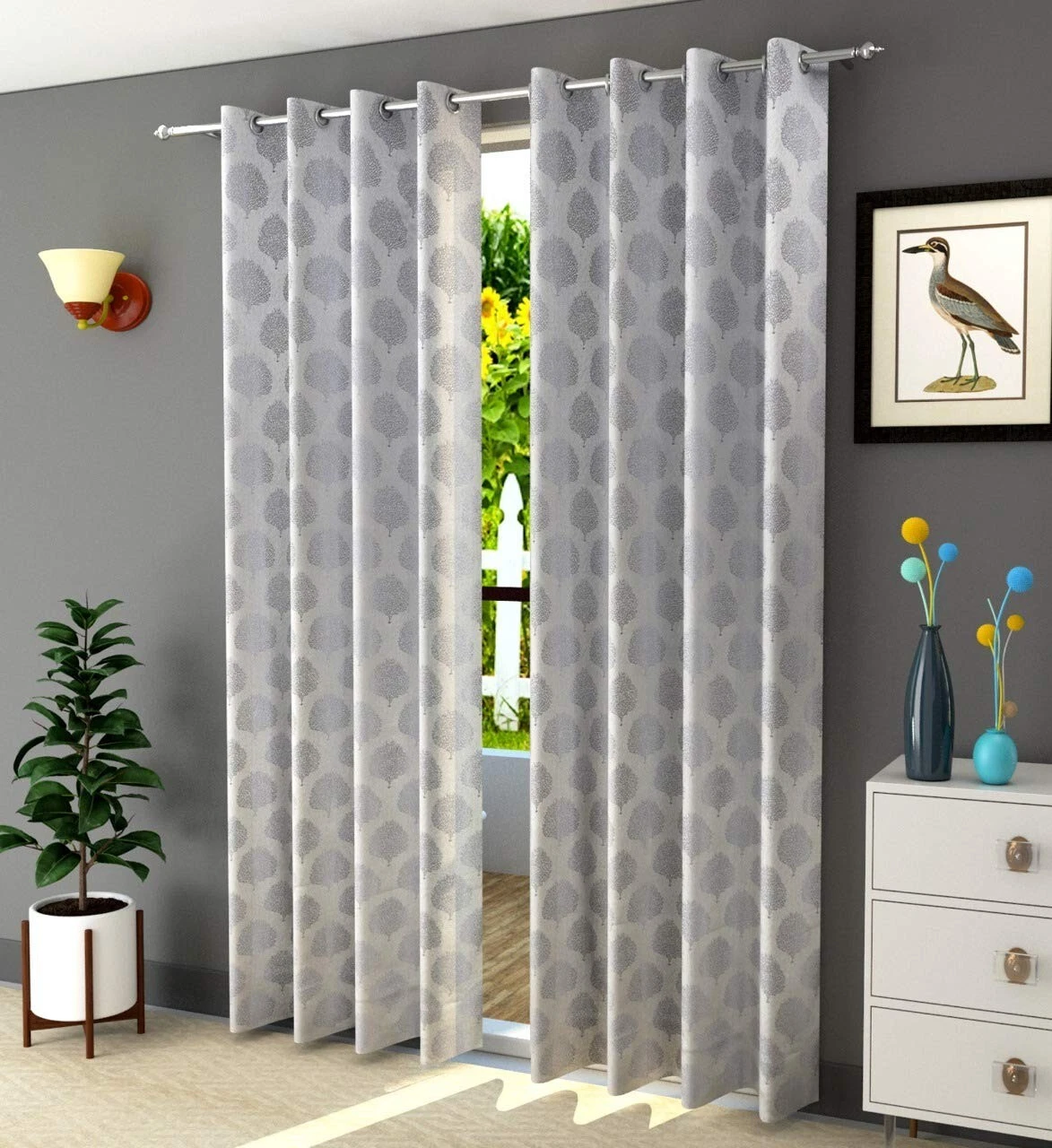 Paquete De 2 Piezas Poliéster Cortinas para Puerta 2.1m Largo con Ojal Ring Gris
