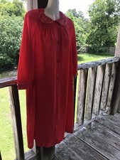 Lg  60s Gossard Artemis Nylon Housecoat Large Red Embroidered Rose VINTAGE