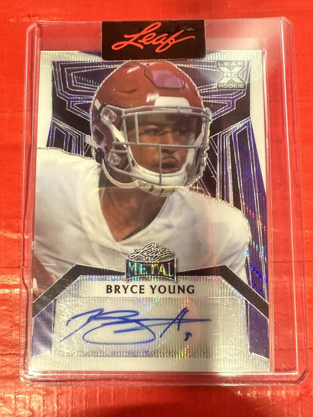 Bryce Young Leaf Metal Portrait Autograph #PABY1 Purple Wave