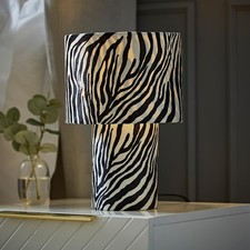 Zebra Print Table Lamp Full Velvet Light Bedroom Bedside Living Room LED Bulb