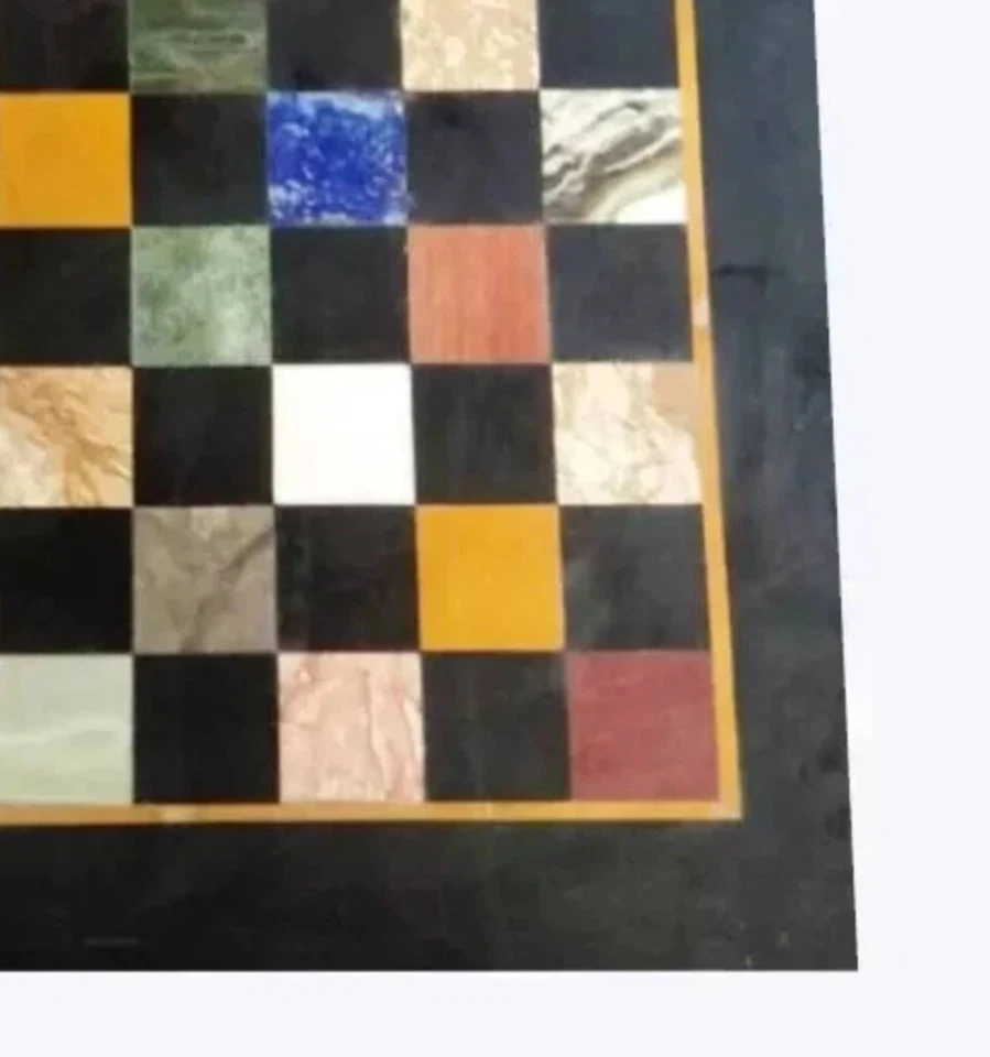 12"Black Marble Chess Board Game Inlay Multi Stone Mid Century Modern Home Decor - Image 3 of 4