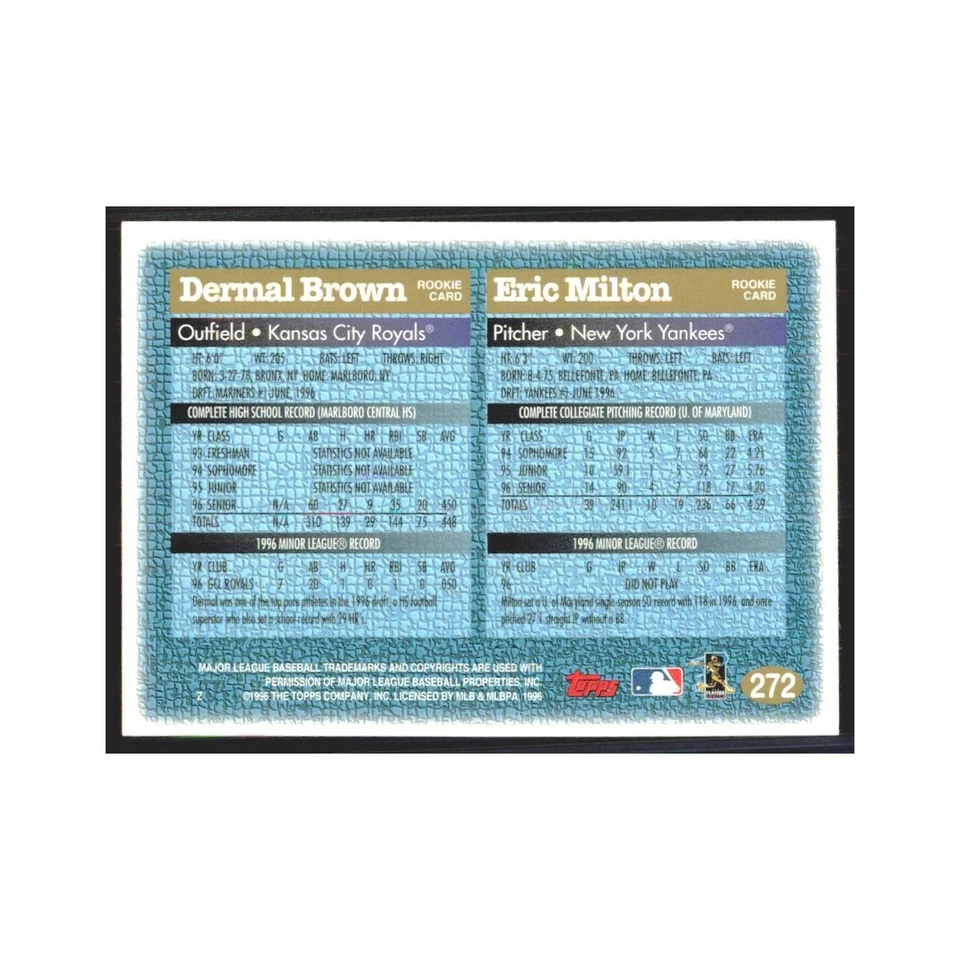1997 Topps Dermal Brown/Eric Milton Kansas City Royals/New York Yankees #272 - Image 2 of 3