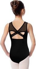 Girls Turtleneck Dance Leotard Ballet Lace Neckline Hollow Back Full Lining
