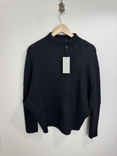 Image of Mint Velvet Black Raglan Zip Cuff Jumper Size S Mock Neck Wool Blend RRP £99