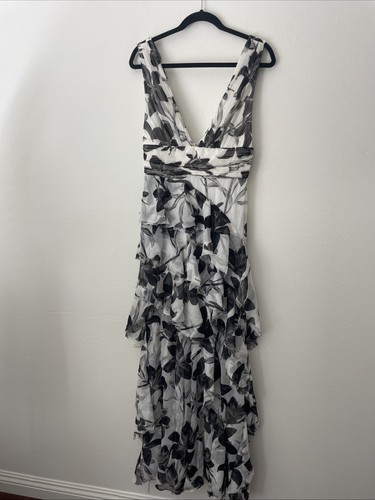 Alice + Olivia Holly MAXIKLEID HOCH NIEDRIG RÜSCHEN GEBLÜMT SCHWARZ WEISS NEU MIT ETIKETT $ 795 UVP - Bild 4 von 16