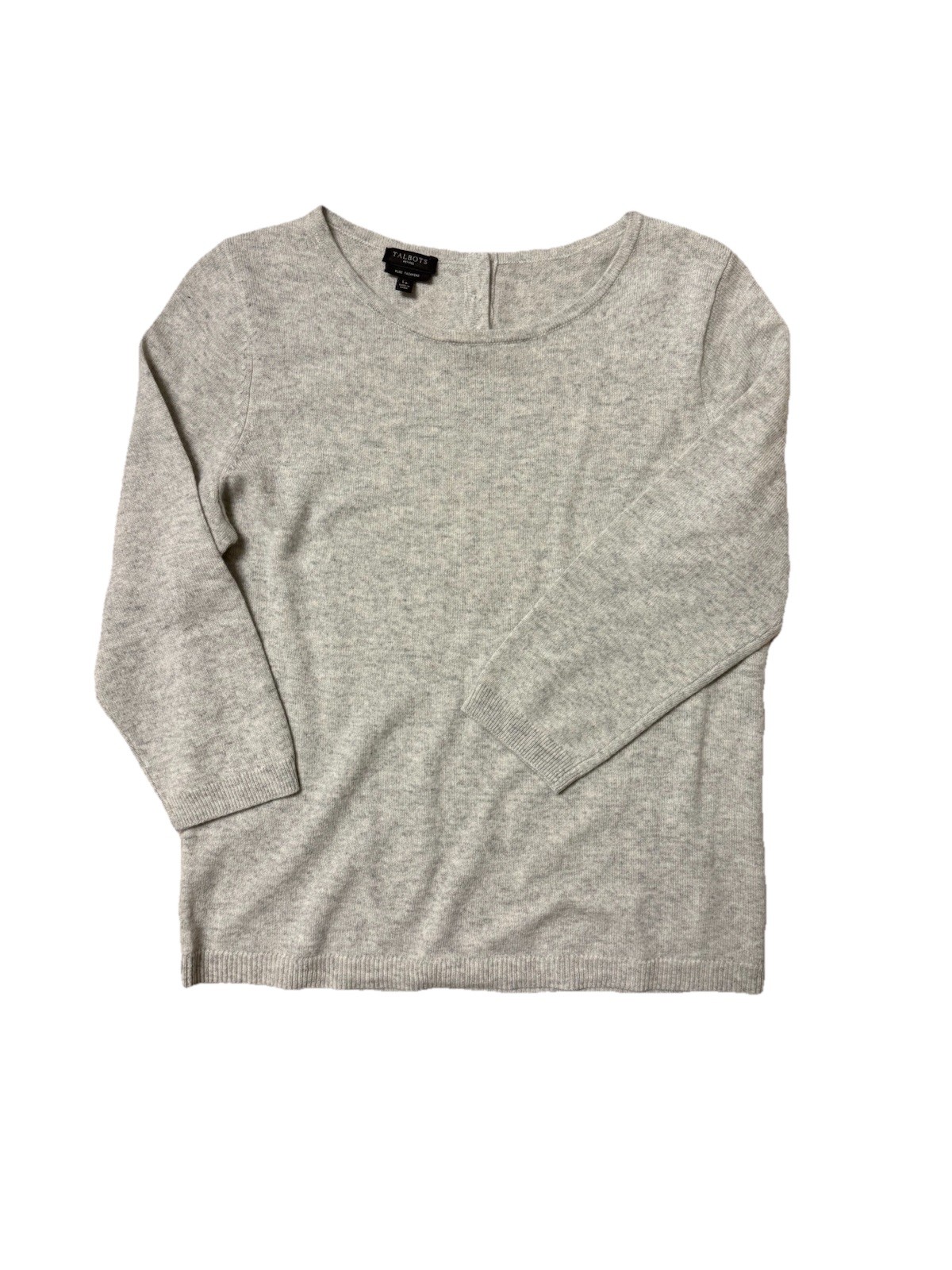 Talbots Cashmere Pullover Sweater Gray 3/4 Sleeve Size Large Petite Women's