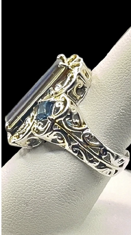 Anillo Michael Valitutti Gemas Plata Esterlina En Vogue Ammolita y Topacio Azul Talla 8 Foto 3 de 4
