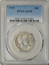 1915 Barber quarter, PCGS AU55