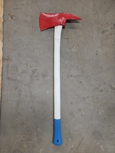 Vtg Antique Firemans Firefighter Wood Handle Axe red, white and blue 
