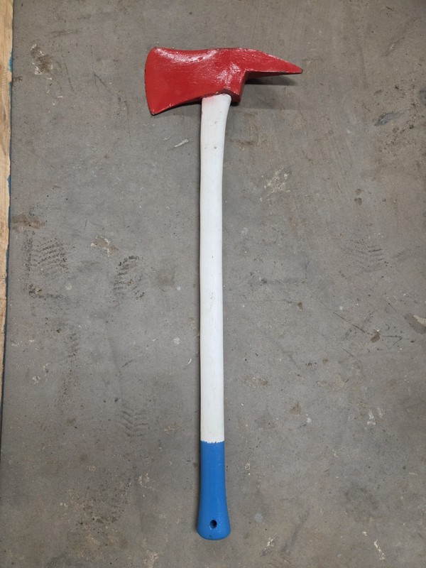 Vtg Antique Firemans Firefighter Wood Handle Axe red, white and blue 
