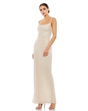 NWT Mac Duggal Sequined Spaghetti Straps Square Neck Column Gown Nude Size 16