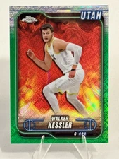 2024-25 Topps Chrome Walker Kessler #66 Green Logo Refractor Utah Jazz