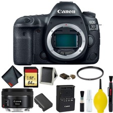 Canon EOS 5D Mark IV DSLR Camera Body Only Memory Kit Intl Model w/Canon EF 50