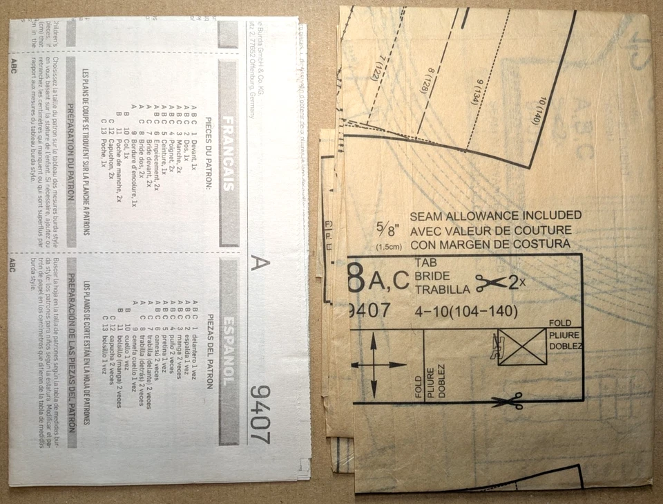 BURDA Kids Pattern 9407 Boys Sweater Hoodie Size 4-10 Uncut - Image 3 of 3