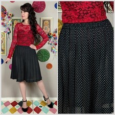 Vintage 1980s Black and White Heart Print Chiffon Pleated Skirt  30"-32" Waist