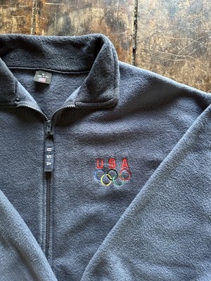 Vintage USA Olympics Full Zip Fleece Jacket Men s XL Made in USA Navy Blue