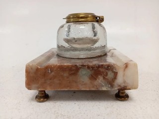 Vintage Criterion Marble and Glass Inkwell Made in England