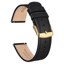18mm Top Grain Leather Watch Band, Black Crazy Horse Leather Replacement Watch S