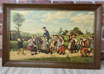 ALBERT ANKER Vintage Original Large Print & Rare ''The Sunday School Walk'' Framed