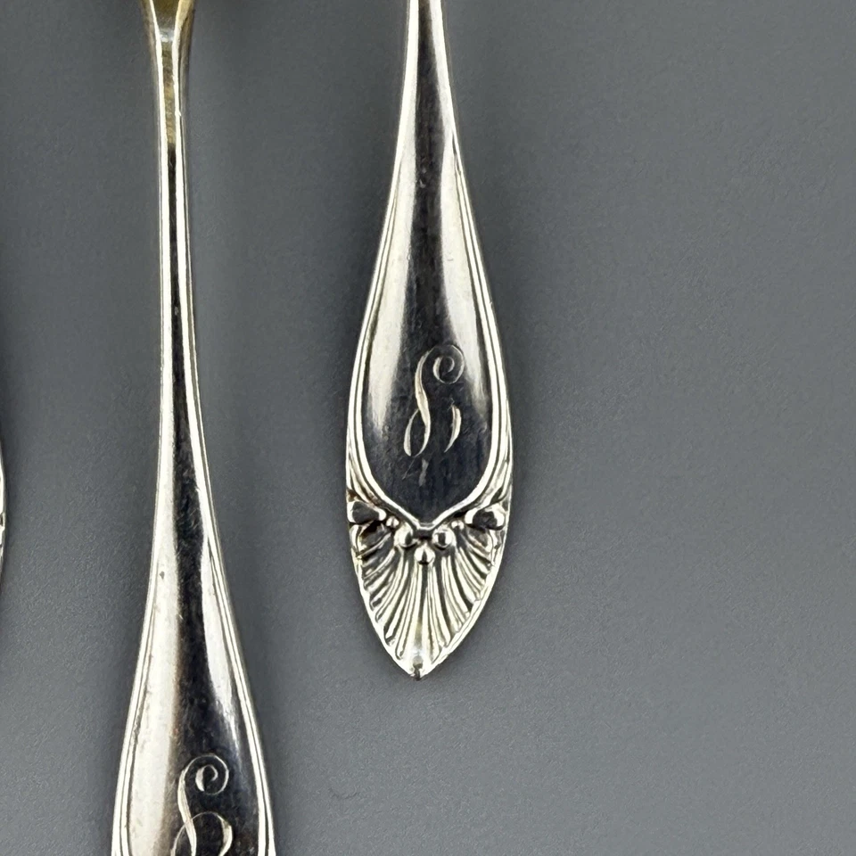 Juego de 6 cucharas Demitasse Vanderslice & Co SF de plata esterlina con cuenco dorado c.1870 Foto 2 de 4