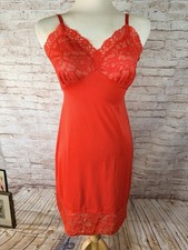 Vintage Full Dress Slip Lingerie Red Large Lace Van Raalte sz 34 PRETTY 